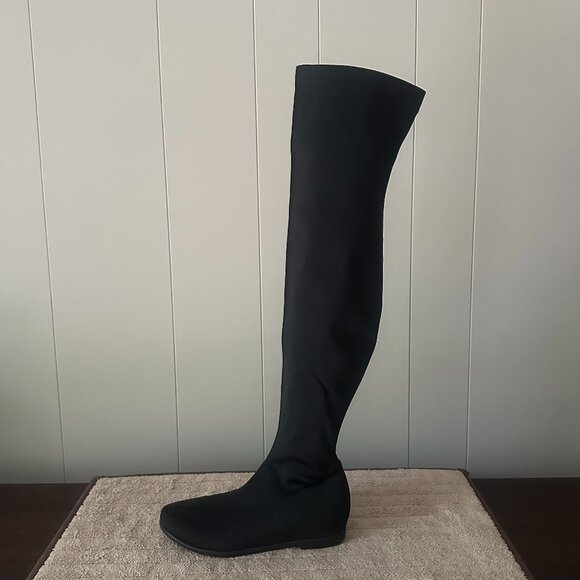Black Over-the-Knee Flat Boots - Stretch Fit - Size US 7 - Picture 1 of 5